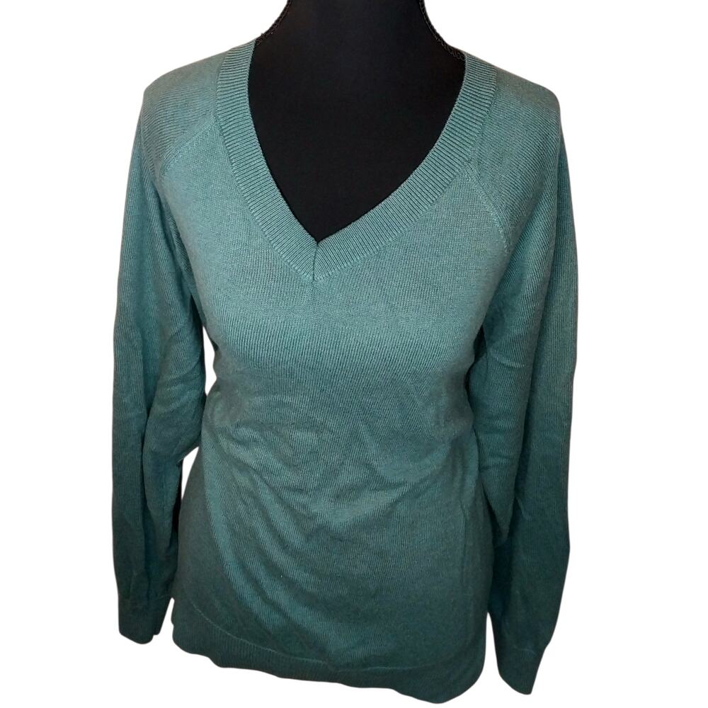 Lucky Brand Jade Green Women's Large Long Sleeve V-Neck Pullover Sweater Shirt